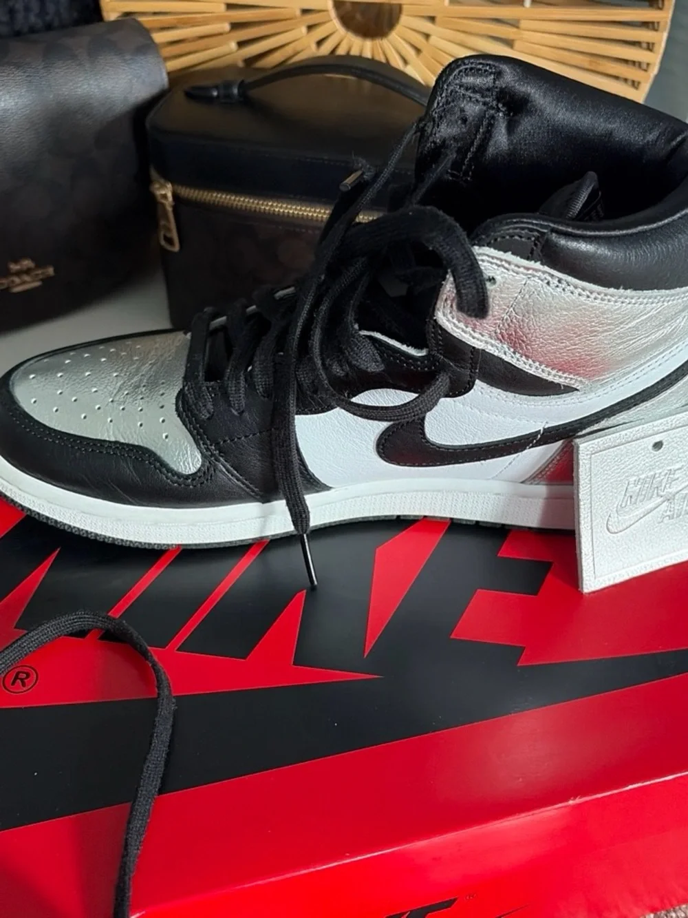 Nike Silver Black White Air Jordan 1 High Sneakers